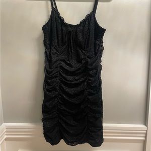 LBD. Size L, ruched bodycon, stretchy, lace, grunge